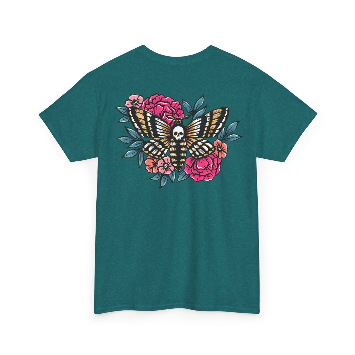 T-shirt Death head moth Floral Tattoo, Gothic Unisex Tee, Skull Butterfly Shirt, Halloween Tee, Dark Floral Top