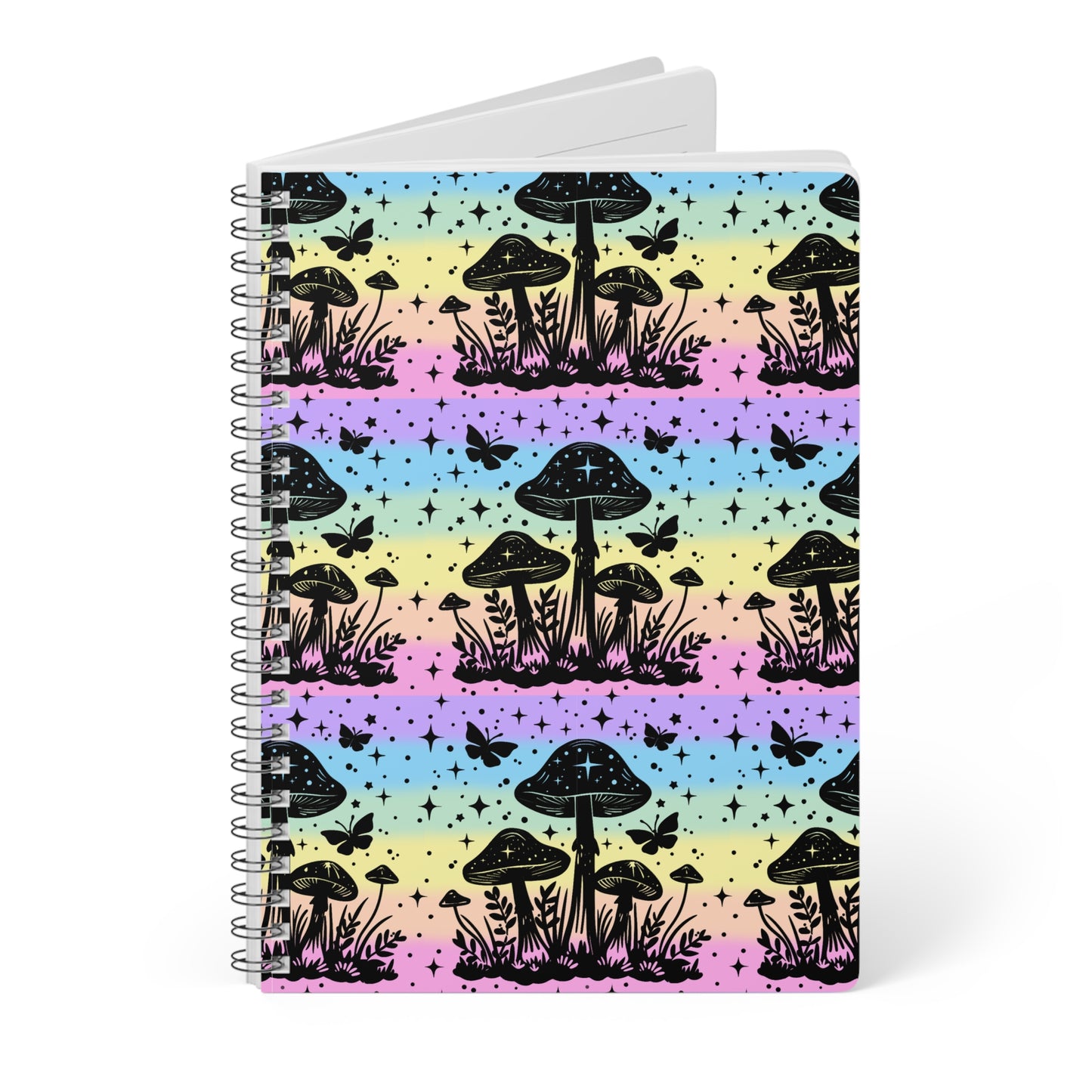 Rainbow mushroom wire bound notebook, A5