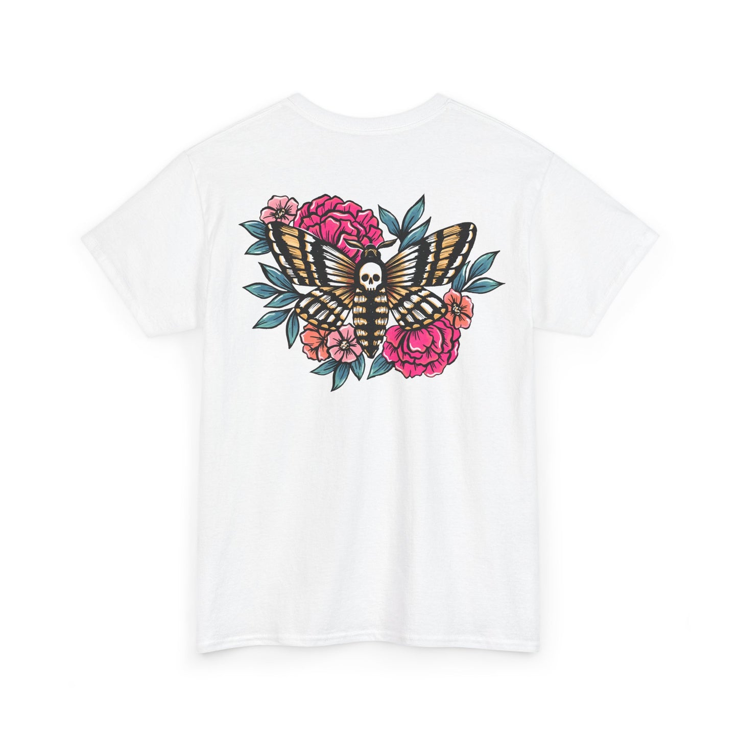 T-shirt Death head moth Floral Tattoo, Gothic Unisex Tee, Skull Butterfly Shirt, Halloween Tee, Dark Floral Top