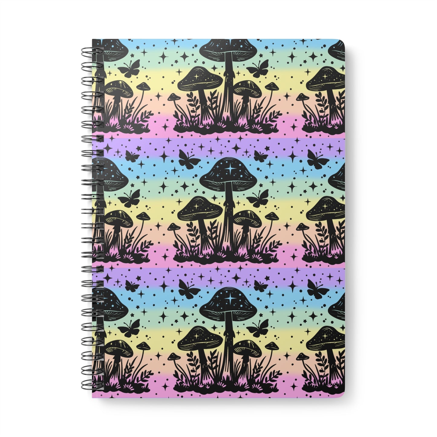 Rainbow mushroom wire bound notebook, A5