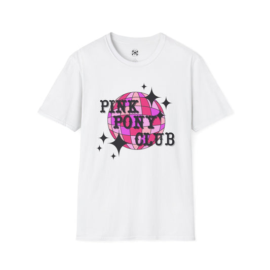 Unisex Pink Pony Club t shirt pink white disco ball Chappell Roan