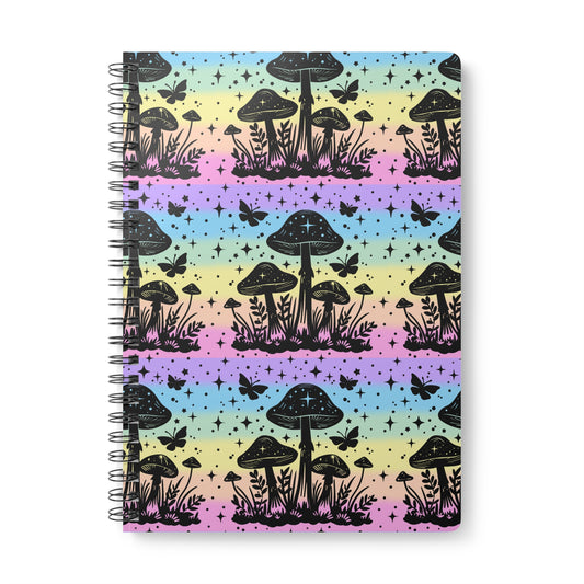 Rainbow mushroom wire bound notebook, A5